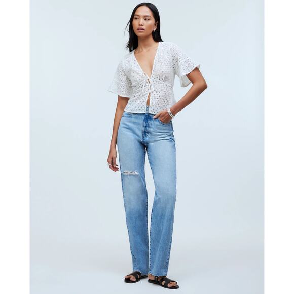 Madewell The '90s Straight Jean Revoir Wash 23 High Rise Raw Hem NO647